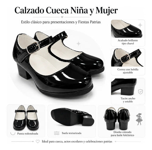 Zapato Cueca Mujer Charol Negro Taco Fiestas Patrias