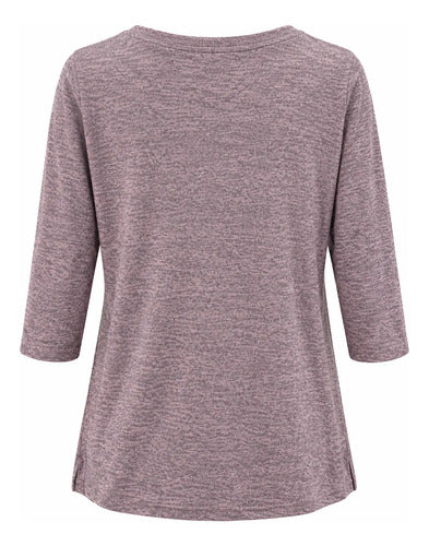 Polera Mujer Manga 3/4 Escote V Con Detalles Metálicos