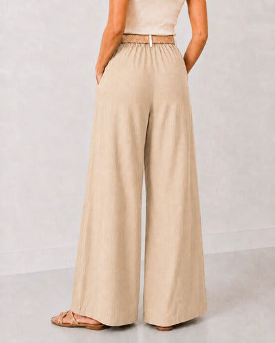 Pantalón Palazzo Mujer Pierna Ancha Cintura Elasticada