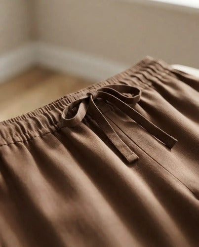 Pantalón Palazzo Mujer Algodón Cintura Elasticada Con Lazo