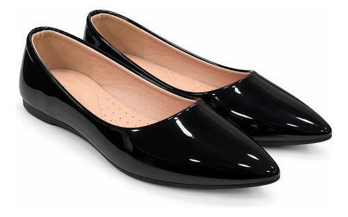 Balerina Mujer Punta Fina Charol Zapato Plano Elegante