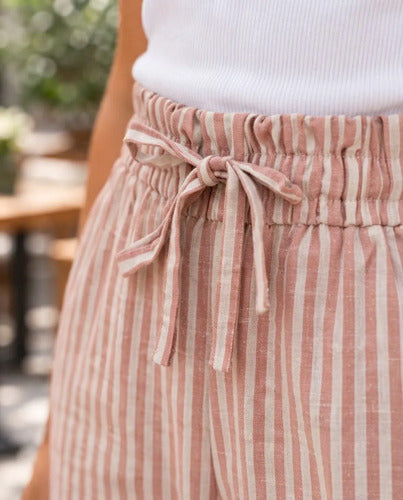 Pantalón Palazzo Mujer Rayado Tiro Alto Cintura Elástica