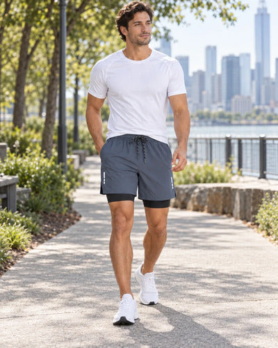 Short Deportivo Running Hombre 2 En 1 Con Calza Interior