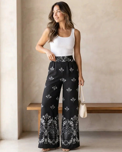 Pantalón Palazzo Mujer Modelo Florencia Estampado Floral