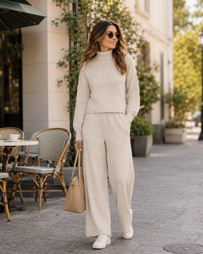 Conjunto Mujer Cuello Alto Pantalón Palazzo Primavera