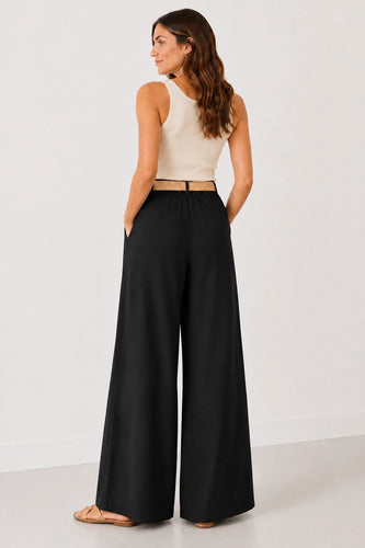 Pantalón Palazzo Mujer Pierna Ancha Cintura Elasticada
