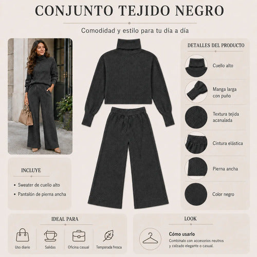 Conjunto Mujer Cuello Alto Pantalón Palazzo Primavera
