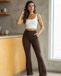 Pantalón Flare Mujer Cintura Alta Acanalado Ajustado