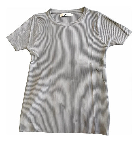 Polera Mujer Acanalada Manga Corta Cuello Redondo