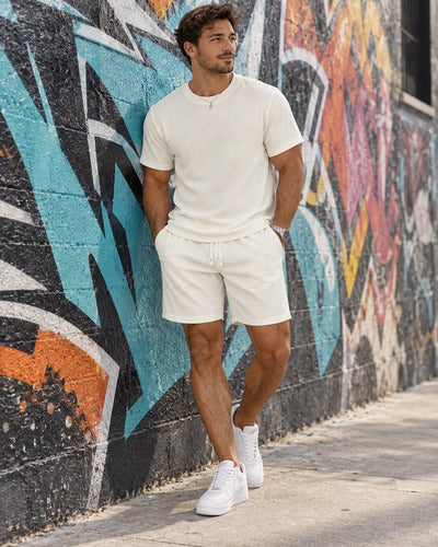 Conjunto Hombre Polera Short Texturado Casual Verano