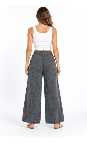 Pantalón Mujer Palazzo Tiro Alto Cintura Elasticada Brisa