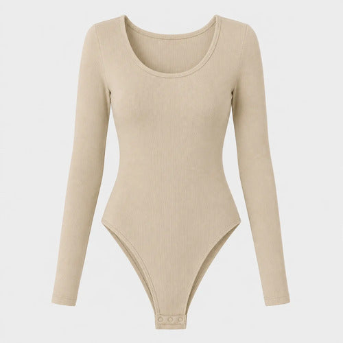 Body Modelador Mujer Manga Larga Acanalado Cuello Redondo