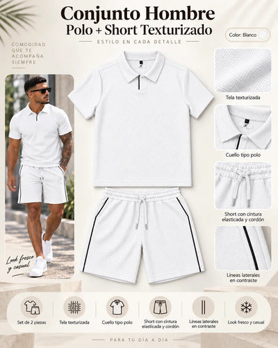 Conjunto Hombre Polera Cuello Polo Y Short Tela Texturizada