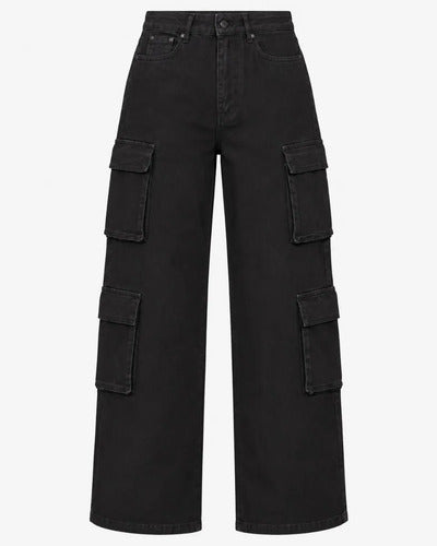 Pantalón Cargo Niña Negro Pierna Ancha Bolsillos Laterales