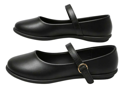 Zapato Escolar Y Cueca Niña Mujer Negro Con Correa