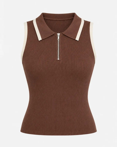 Polera Mujer Sin Mangas Cuello Polo Cierre Talla Única