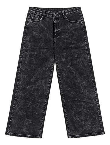 Jeans Pantalon Mujer Tiro Alto Pierna Ancha Negro Lavado