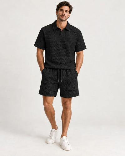 Conjunto Hombre Polera Polo Manga Corta Short Texturizado