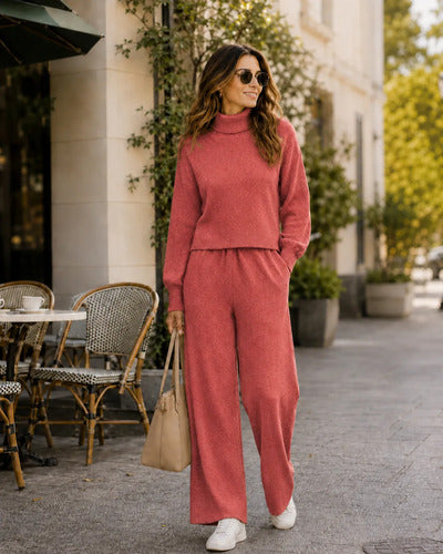 Conjunto Mujer Cuello Alto Pantalón Palazzo Primavera