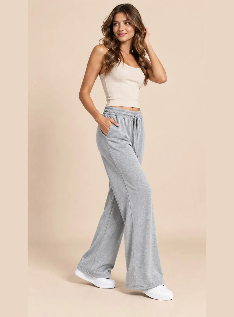 Pantalón Mujer Flare Pierna Ancha Cintura Elasticada
