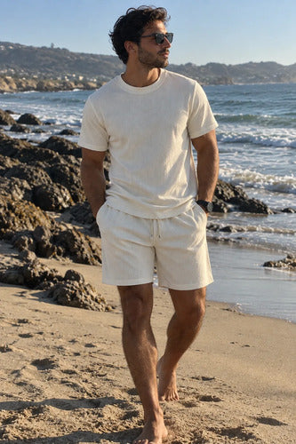 Conjunto Hombre Polera Short Texturado Casual Verano