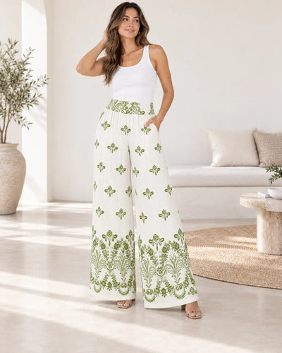 Pantalón Palazzo Mujer Modelo Florencia Estampado Floral