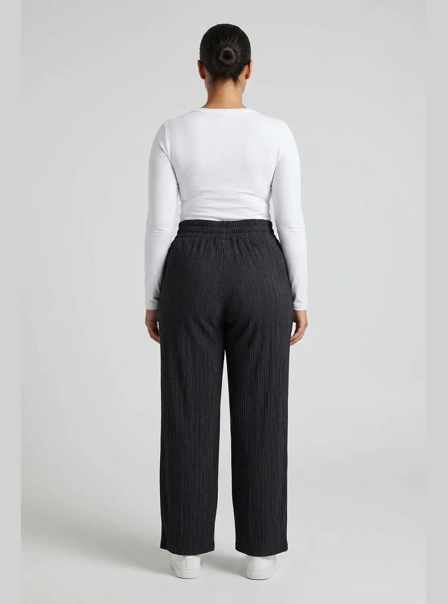 Pantalón Mujer Palazzo Jaspeado Pierna Ancha con Bolsillos