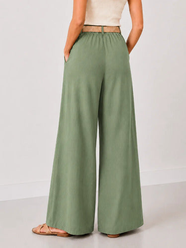 Pantalón Palazzo Mujer Pierna Ancha Cintura Elasticada