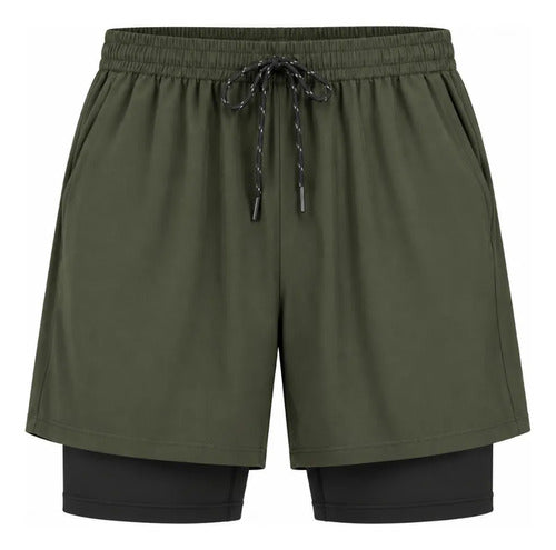 Short Deportivo Hombre 2 En 1 Con Calza Interior Gimnasio