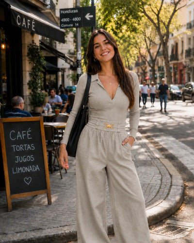 Pantalón Mujer Palazzo Tiro Alto Cintura Elasticada