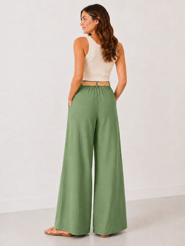 Pantalón Palazzo Mujer Pierna Ancha Cintura Elasticada
