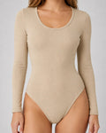 Body Modelador Mujer Manga Larga Acanalado Cuello Redondo