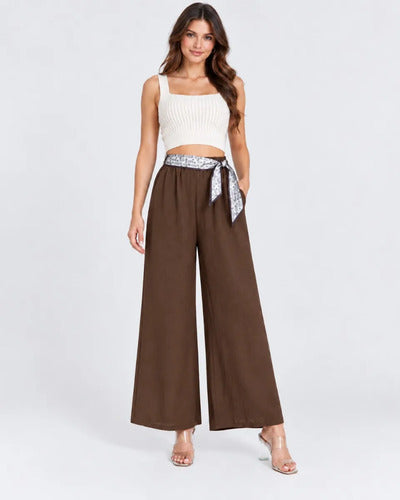 Pantalón Palazzo Mujer Pierna Ancha Con Lazo Decorativo