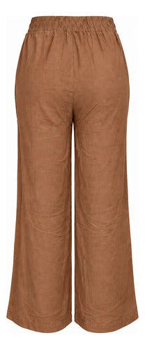 Pantalón Mujer Recto Con Cintura Elasticada Y Bolsillos