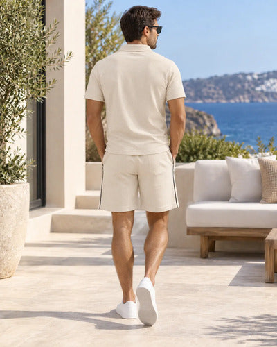 Conjunto Hombre Polera Cuello Polo Y Short Tela Texturizada