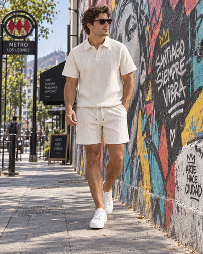 Conjunto Hombre Polera Polo Manga Corta Short Texturizado