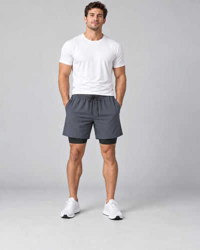 Short Deportivo Hombre 2 En 1 Con Calza Interior Gimnasio