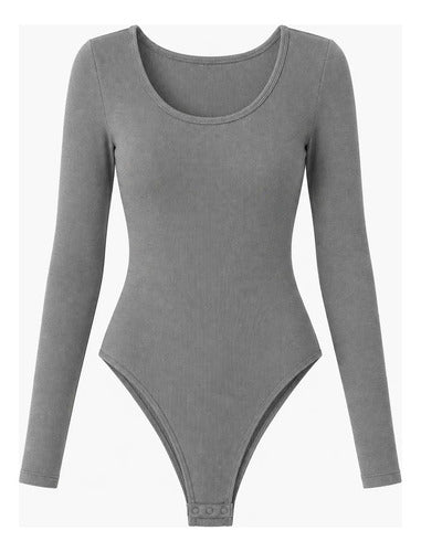 Body Modelador Mujer Manga Larga Acanalado Cuello Redondo