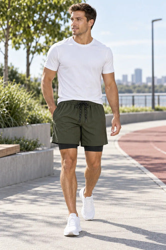 Short Deportivo Hombre 2 En 1 Con Calza Interior Gimnasio