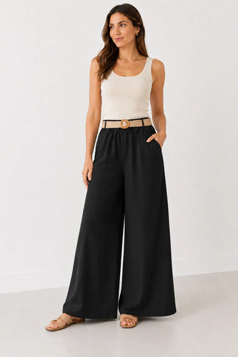 Pantalón Palazzo Mujer Pierna Ancha Cintura Elasticada
