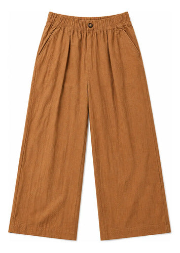 Pantalón Mujer Palazzo Cintura Elasticada Liso Pierna Ancha