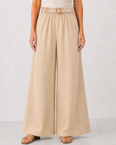 Pantalón Palazzo Mujer Pierna Ancha Cintura Elasticada