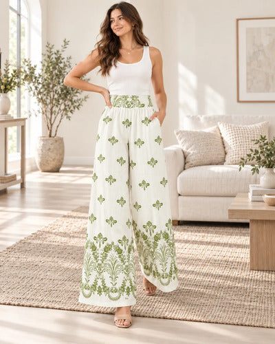 Pantalón Palazzo Mujer Modelo Florencia Estampado Floral