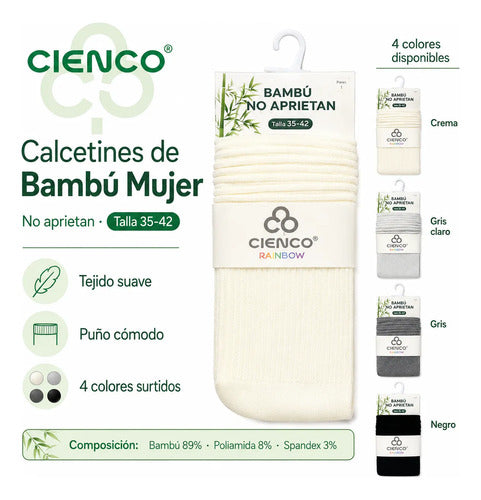Calcetines Mujer Bambú 12 Pares Soft No Aprietan Talla 35-42