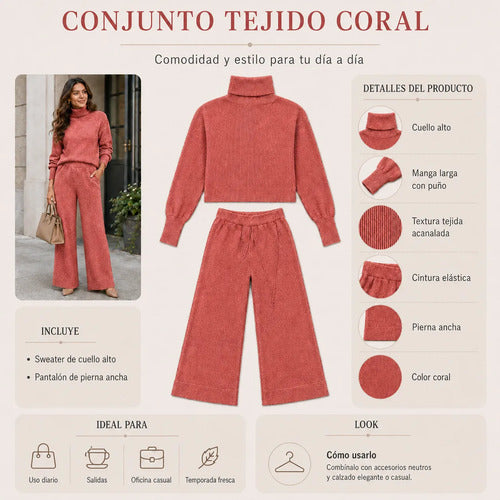 Conjunto Mujer Cuello Alto Pantalón Palazzo Primavera