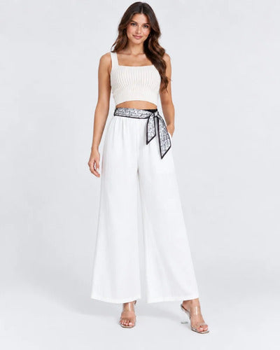 Pantalón Palazzo Mujer Pierna Ancha Con Lazo Decorativo