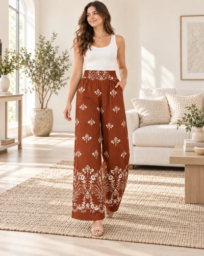 Pantalón Palazzo Mujer Modelo Florencia Estampado Floral