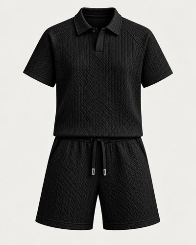 Conjunto Hombre Polera Polo Manga Corta Short Texturizado
