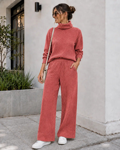 Conjunto Mujer Cuello Alto Pantalón Palazzo Primavera