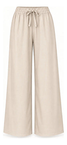 Pantalón Palazzo Mujer Algodón Cintura Elasticada Con Lazo